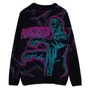 Swetry męskie - Uniwersalny sweter męski Monsters Frankenstein | oficjalna merchandise | Halloween Boże Narodzenie Jumper brzydka kurtka z dzianiny Fair Isle pomysły odzież męska, czarny, S - miniaturka - grafika 1