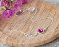 Bransoletki - Bransoletka srebrna nieskończoność z kryształem Fuksja - miniaturka - grafika 1