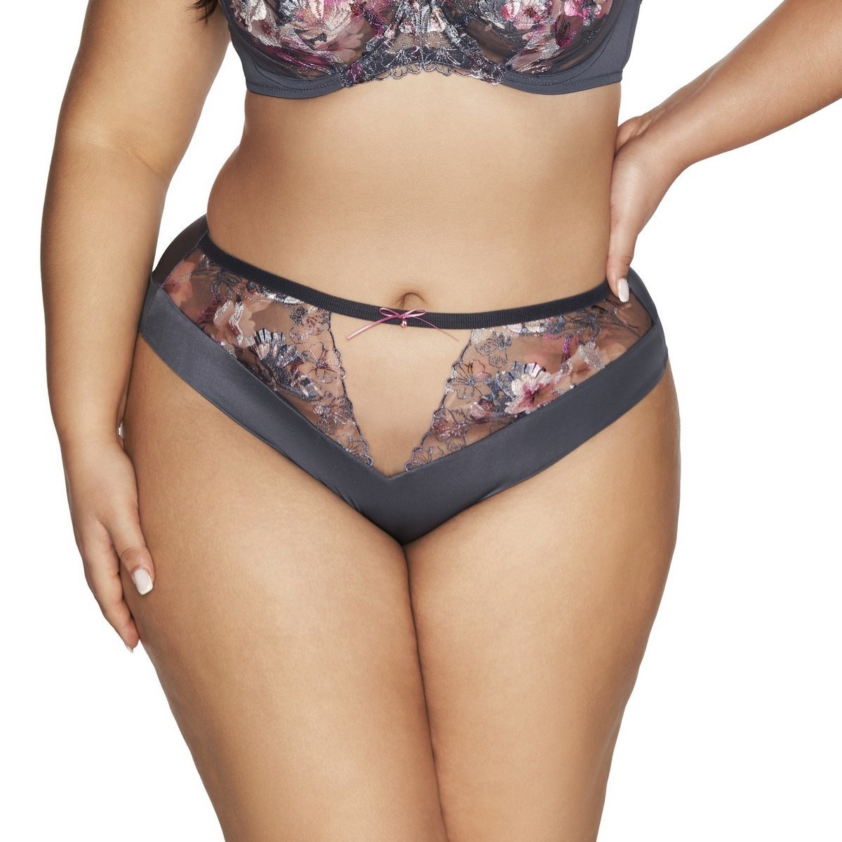 Figi damskie z haftem i tiulem AV 2123 szare 3XL