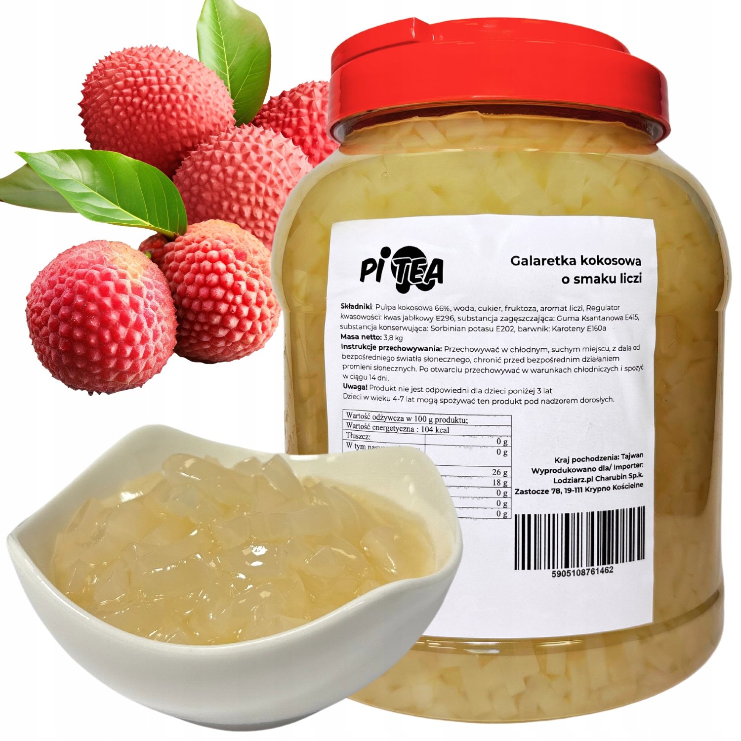 Jelly Nata de Coco żelki galaretki do bubble tea 3,8 kg Liczi