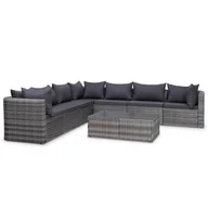 Meble ogrodowe - vidaXL 8 częściowy zestaw wypoczynkowy do ogrodu poduszki rattan PE szary 44157 44157 - miniaturka - grafika 1