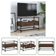 Szafki RTV - The Living Store szafka pod telewizor ze szklanym blatem brązowy dąb 80x35x51 cm materiał drewnopochodny - miniaturka - grafika 1