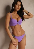 Stroje kąpielowe - Fioletowe Bikini Biustonosz i Majtki Figi z Aplikacją z Cyrkoniami Nateria - miniaturka - grafika 1