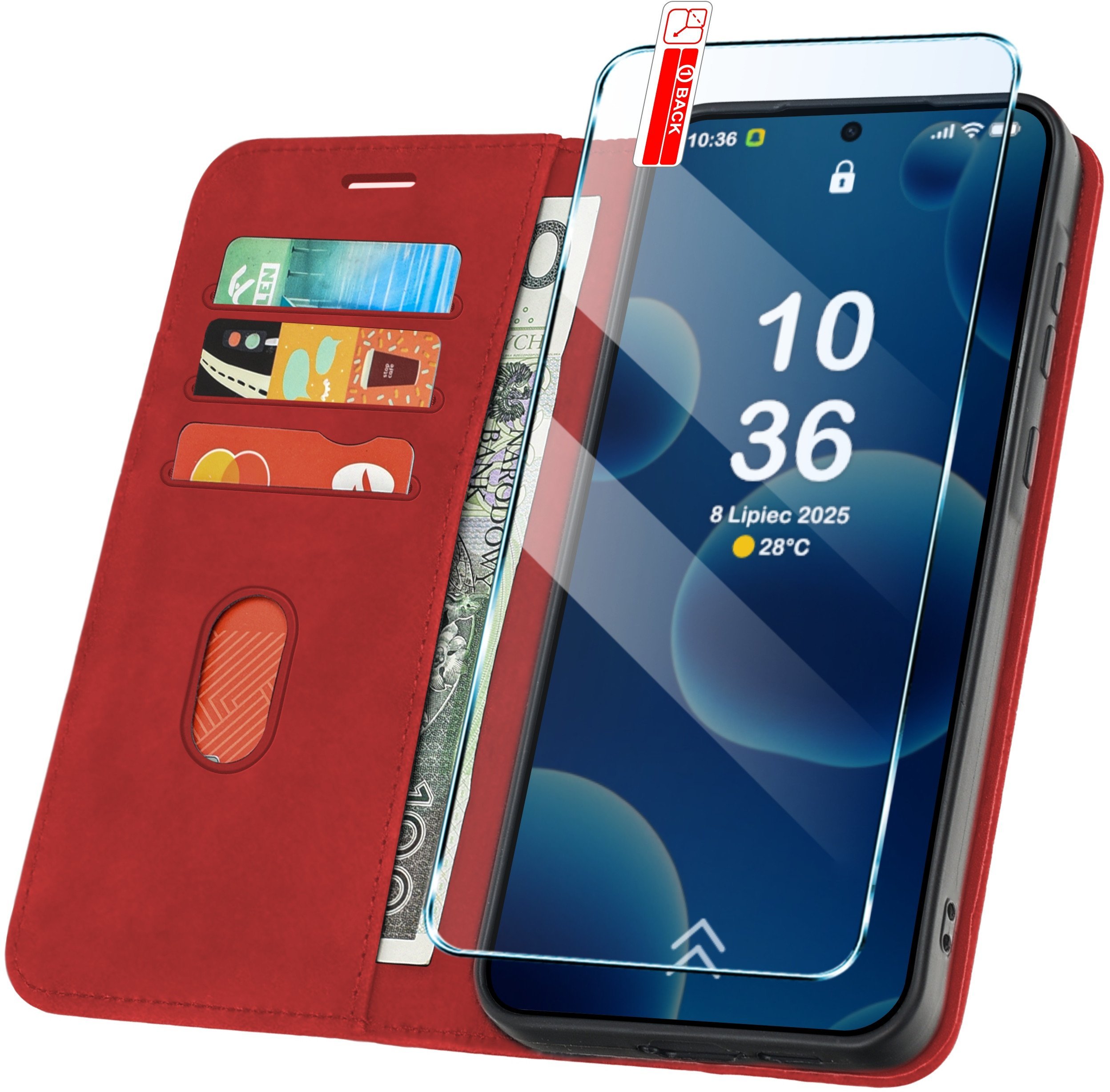 ETUI Z KLAPKĄ do Samsung A36 5G Zamykane Magnetyczne Skórzane + Szkło