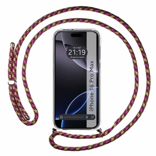 Przezroczyste etui na telefon iPhone 16 Pro MAX (6,9) ze smyczą różową/złotą