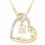 Naszyjniki - Złoty Naszyjnik Litera Serce Kwiat Różą z Literką Inicjał M SREBRO 925 - miniaturka - grafika 1