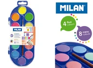 Przybory szkolne - MILAN Farby akwarelowe 12 kolorów 4 fluo+8 metalizowane - miniaturka - grafika 1