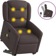 Fotele - vidaXL vidaXL Podnoszony fotel masujący, rozkładany, ciemnobrązowy, tkanina - miniaturka - grafika 1