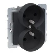 Gniazdka elektryczne - Legrand Gniazdo 2X2P+Z z przesłoną - 16 A - 250 V~ - zaciski automatyczne - możliwość montażu w ramkach wielkorotnych, CZARNY SUNO - miniaturka - grafika 1