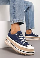 Trampki damskie - Granatowe Trampki na Ozdobnej Platformie ze Sznurowaniem Moonoria - miniaturka - grafika 1