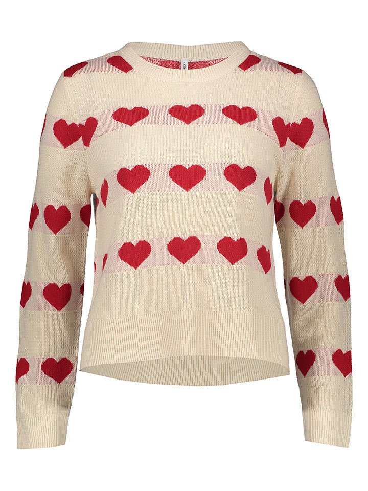ONLY Sweter w kolorze beżowo-czerwonym