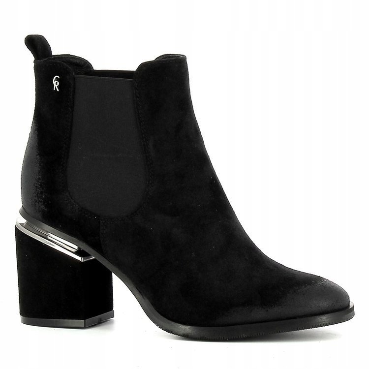 Botki Carinii B5881-H20 czarne skóra zamszowa klocek eleganckie r.38