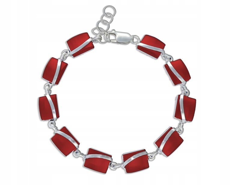 Bransoletka Srebrna Damska z Czerwonym Koralem Szeroka Srebro 925