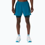 Spodnie sportowe męskie - Spodenki do biegania męskie ASICS Road 2N1 5IN tranquil teal/dark teal/yamabuki - miniaturka - grafika 1