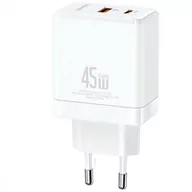 Ładowarki do telefonów - USAMS Ład. siec. 1xUSB-C+1xUSB 45W (only head) GaN PD3.0 +QC3.0 Fast Charging biały/white CC178TC02 (US-CC178) - miniaturka - grafika 1