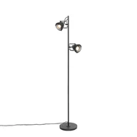 Lampy stojące - QAZQA Industrialna lampa podłogowa czarna 2-punktowa - Emado - miniaturka - grafika 1