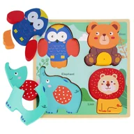 Puzzle - Drewniane puzzle, układanka edukacyjna zwierzątka dla dzieci 8m+ BamBam Uniwrsalny - miniaturka - grafika 1