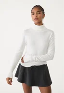 Swetry damskie - Stradivarius Dzianinowy sweter z golfem Ecru M - miniaturka - grafika 1