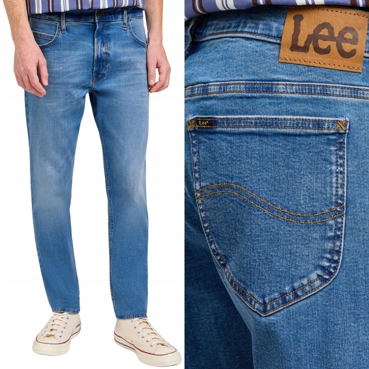 Lee RIDER SLIM Carrier Blue DżINS lekko dopasowane spodnie jeansowe W30 L34