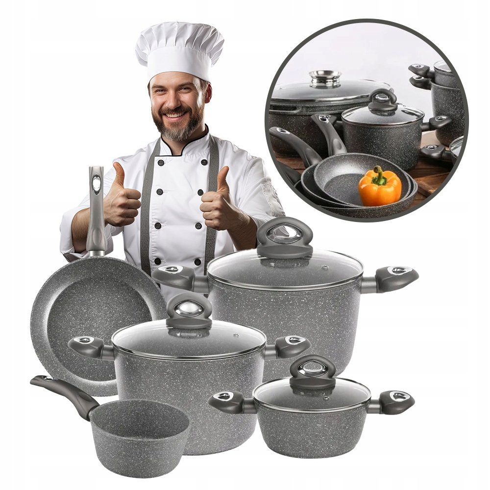 Zestaw garnków głęboka patelnia rondel Valdinox Rock 8 el. indukcja i gaz