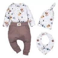 Komplety dla niemowląt - Nini Komplet niemowlęcy: body, spodnie, czapka, apaszka 0-3 miesiące, rozmiar 56 - miniaturka - grafika 1
