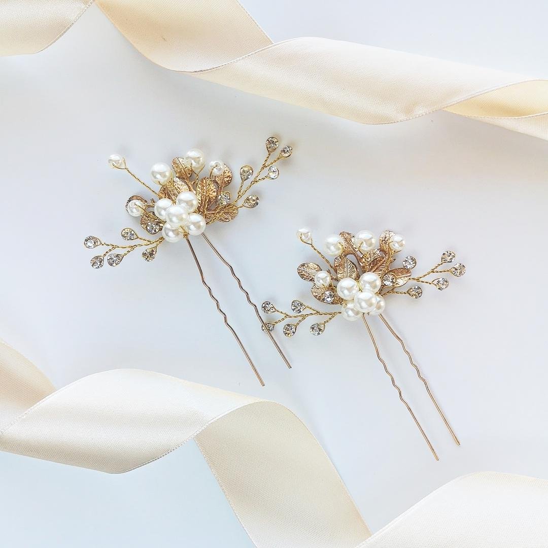 KOKONET zestaw kokówek do fryzury ŚLUBNEJ złoty cyrkonie