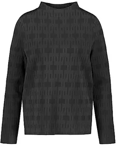 Swetry damskie - Gerry Weber Damski sweter z krótką stójką i żakardowym wzorem, długi rękaw, sweter z długim rękawem, okrągły dekolt, sweter żakardowy, jednokolorowy, czarny, 40 - grafika 1