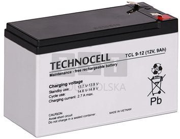 TCL 9-12 Akumulator 9Ah/12V, wąskie końcówki biegunowe