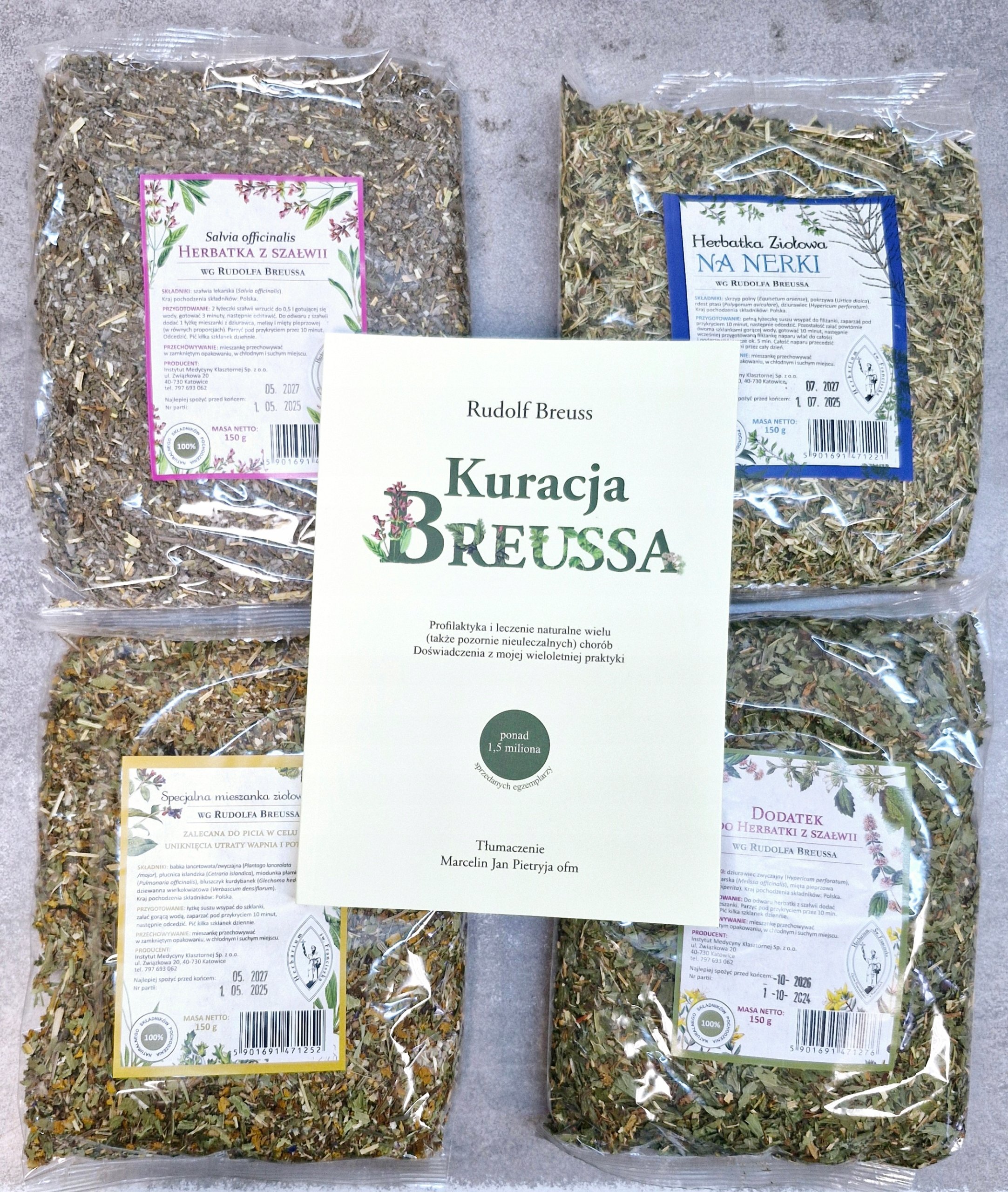 Kuracja Breussa zestaw 4 ziół x150g książka Herbarium Oczyszczanie Detoks