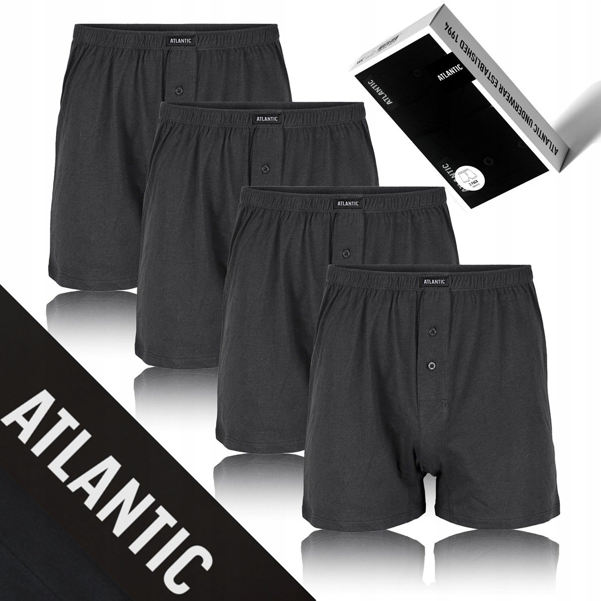 BOKSERKI MĘSKIE bawełniane luźne wygodne 4-pack grafitowy Atlantic *XL