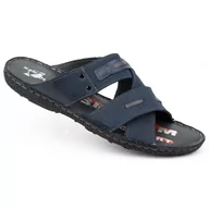 Klapki i japonki męskie - Klapki męskie skórzane 201/N granat nubuck - KAMPOL - miniaturka - grafika 1