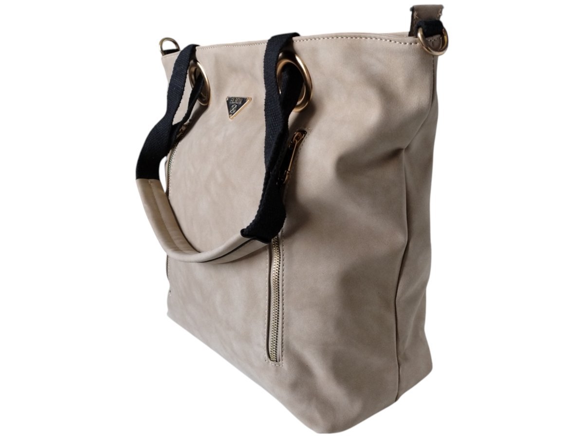 Torebka Damska Shopper Z Przegrodą Duża Beżowa Torba Na Ramię, Miejski Styl