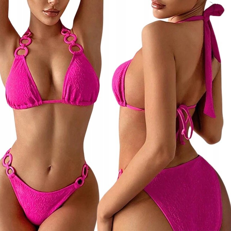 STRÓJ KĄPIELOWY DWUCZĘŚCIOWY BIKINI WYSZCZUPLAJĄCY DAMSKI RÓŻOWY WIĄZANY XL