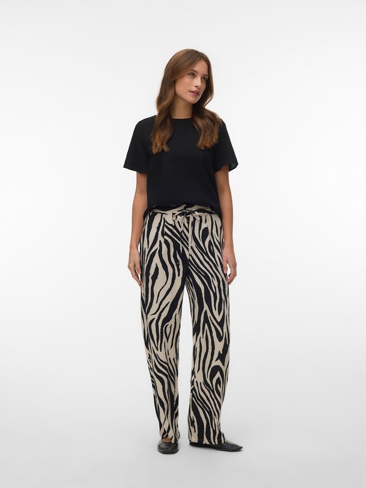 Vero Moda Spodnie w kolorze beżowo-czarnym