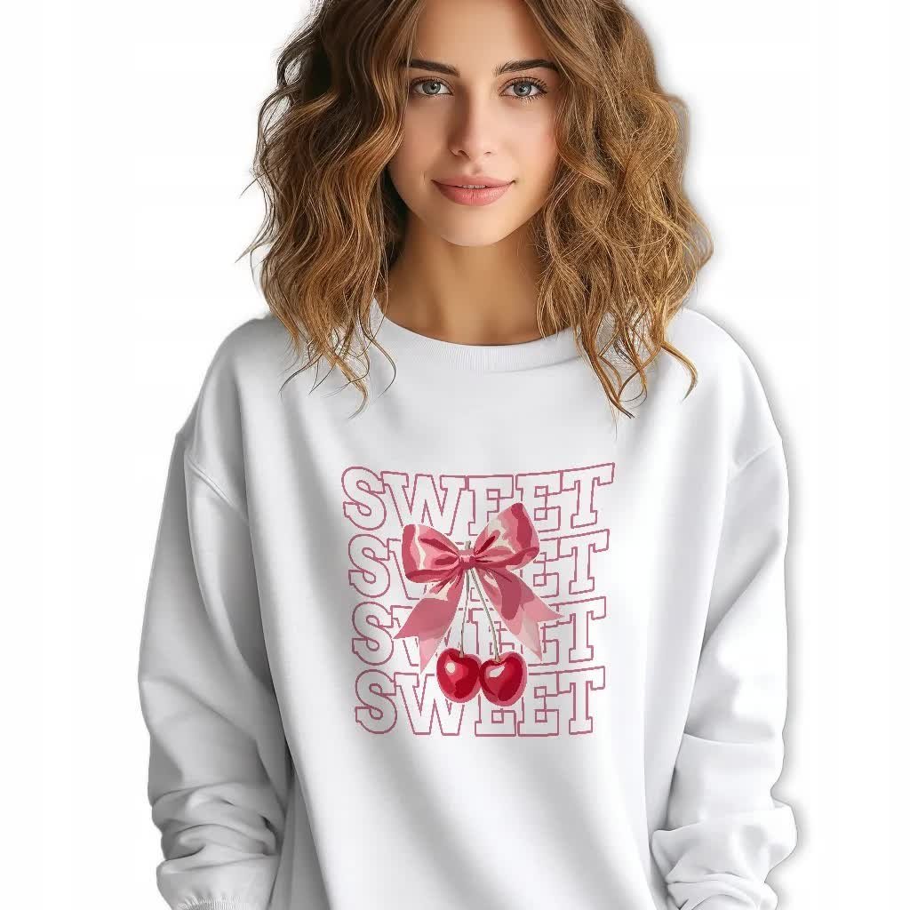 Biała Bluza Damska Dresowa SWEET SWEET CHERRY Zabawne Wzory Roz S