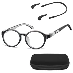 Elastyczne dziecięce oprawki okularowe zerówki okrągłe + gumka Sunoptic K8C czarne - Okulary korekcyjne, oprawki, szkła - miniaturka - grafika 1