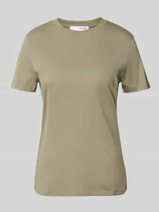 T-shirt z prążkowanym okrągłym dekoltem - Koszulki i topy damskie - miniaturka - grafika 1