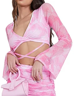 Sleepdown Damski napis Love Island Palm Casual Summer Long Sleeve Top Oficjalnie licencjonowany program telewizyjny, różowy, 38 - Koszulki i topy damskie - miniaturka - grafika 1