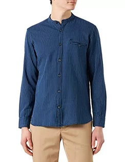 Koszule męskie - camel active Męska koszula jeansowa w paski z czystej bawełny, niebieski, M - grafika 1