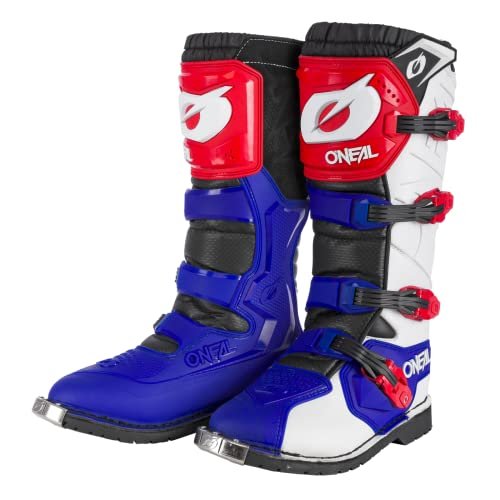 O'NEAL Buty motocrossowe Enduro Motocykl Komfort dzięki wewnętrznej powłoce Air-Mesh, cztery klamry zamykające, wysokiej jakości materiał syntetyczny Boots Rider Pro dla dorosłych, niebieski, czerwony, biały., 49 EU