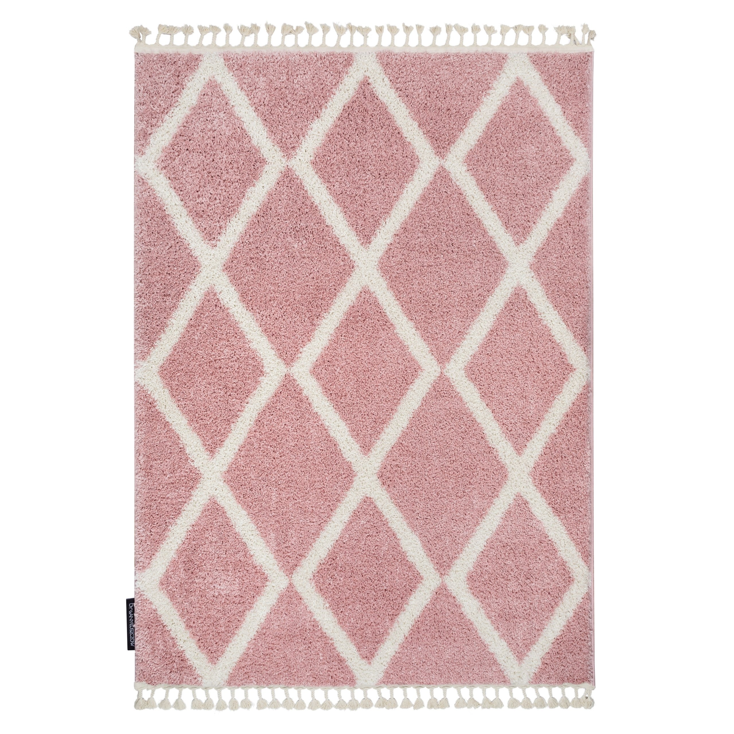 Dywan BERBER TROIK A0010 / biały Frędzle berberyjski marokański shaggy różowy 120x170 cm
