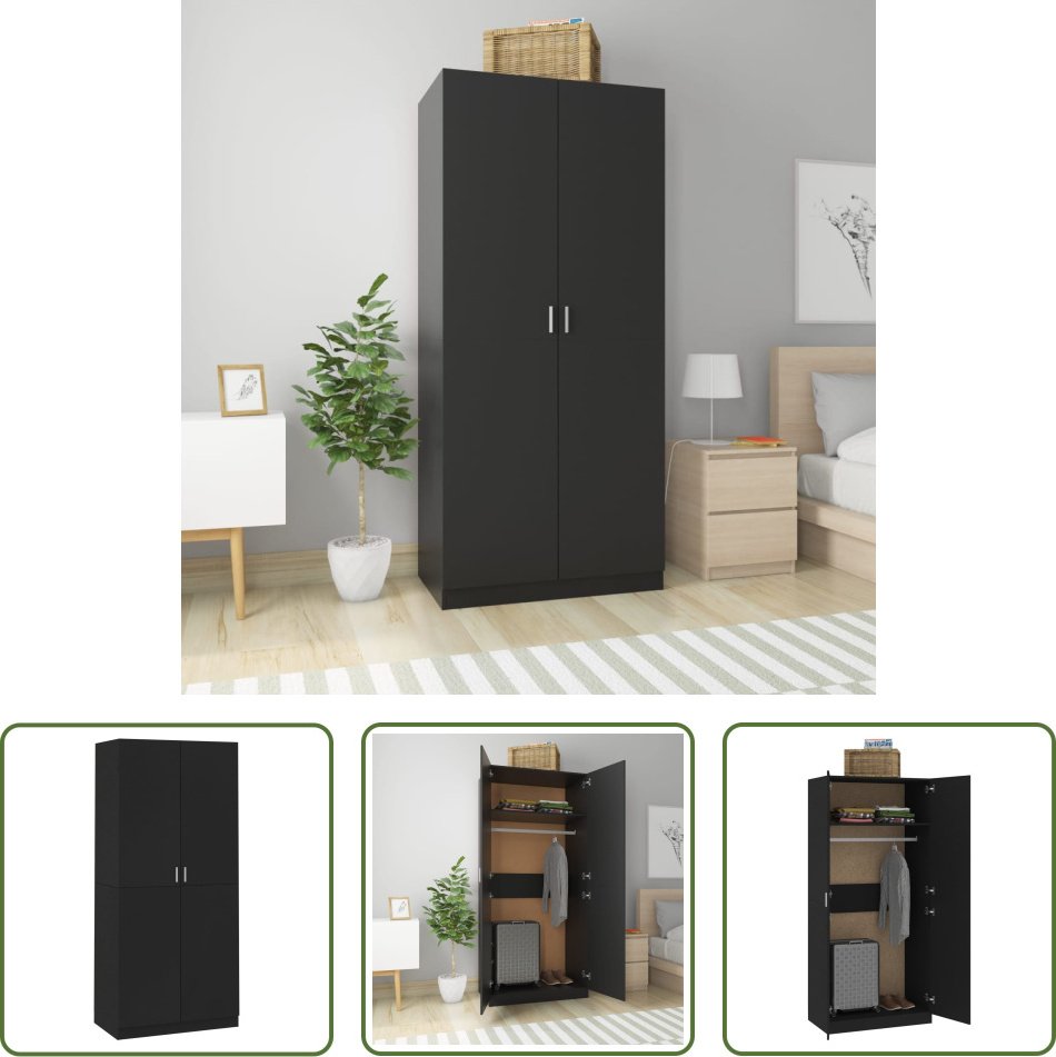 The Living Store Szafa czarna 90x52x200 cm Materiał drewnopochodny