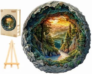 PUZZLE DREWNIANE DUŻE 300 ELEMENTÓW LAS W GÓRACH 3D W DREWNIANYM PUDEŁKU - Puzzle - miniaturka - grafika 1