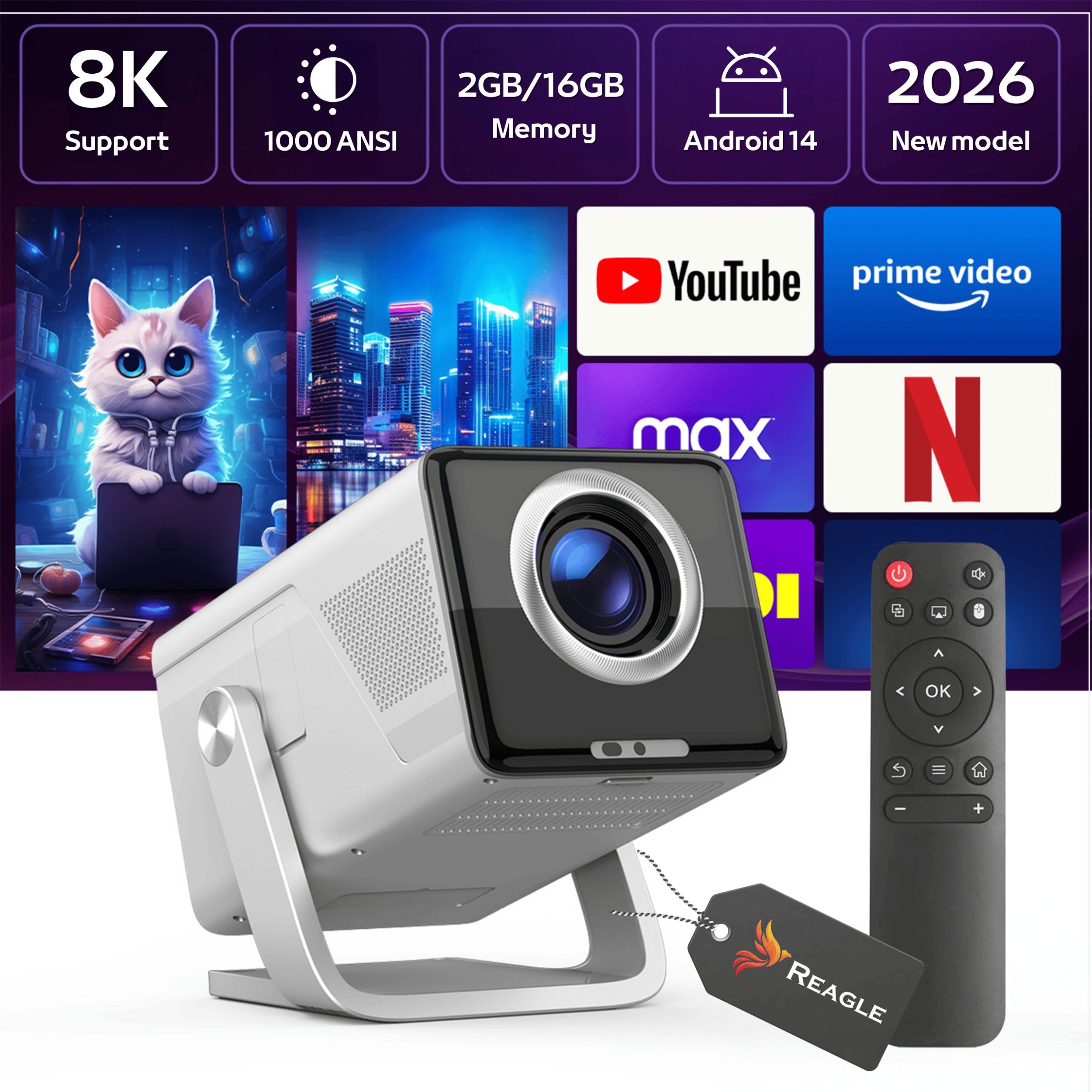 Magcubic RZUTNIK PROJEKTOR LED PRZENOŚNY 1000 ANSI 8K FULL HD 130