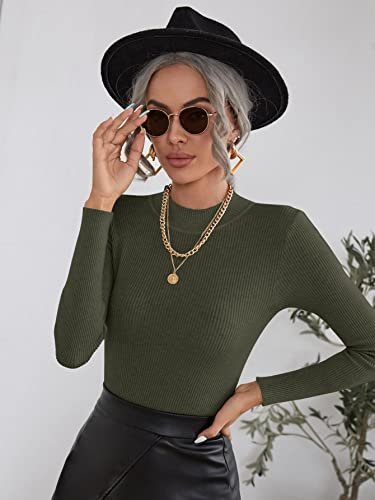 ZOMTOON Damski sweter z wiązanym dekoltem w prążki sweter dzianinowy dla kobiet (kolor: armia zielony, rozmiar: mały)