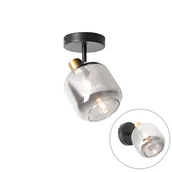 Lampy ścienne - QAZQA Designerski spot sufitowy czarny ze złotem z przydymionym szkłem - Zuzanna - miniaturka - grafika 1