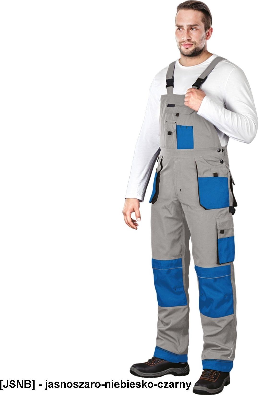 Leber&Hollman LH-FMN-B - spodnie ochronne ogrodniczki - jasnoszaro-niebiesko-czarny 46