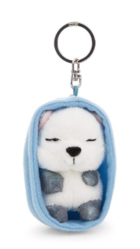 NICI 63169 Sleeping Pets brelok lis polarny w koszyczku, wierny pluszowy towarzysz do plecaka, torby, zawieszka na klucze dla małych i dużych, 8 cm, wielokolorowy