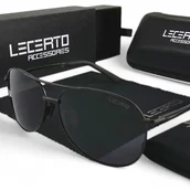 Okulary przeciwsłoneczne - Okulary przeciwsłoneczne polaryzacyjne czarne LECERTO AVIATOR zestaw - miniaturka - grafika 1
