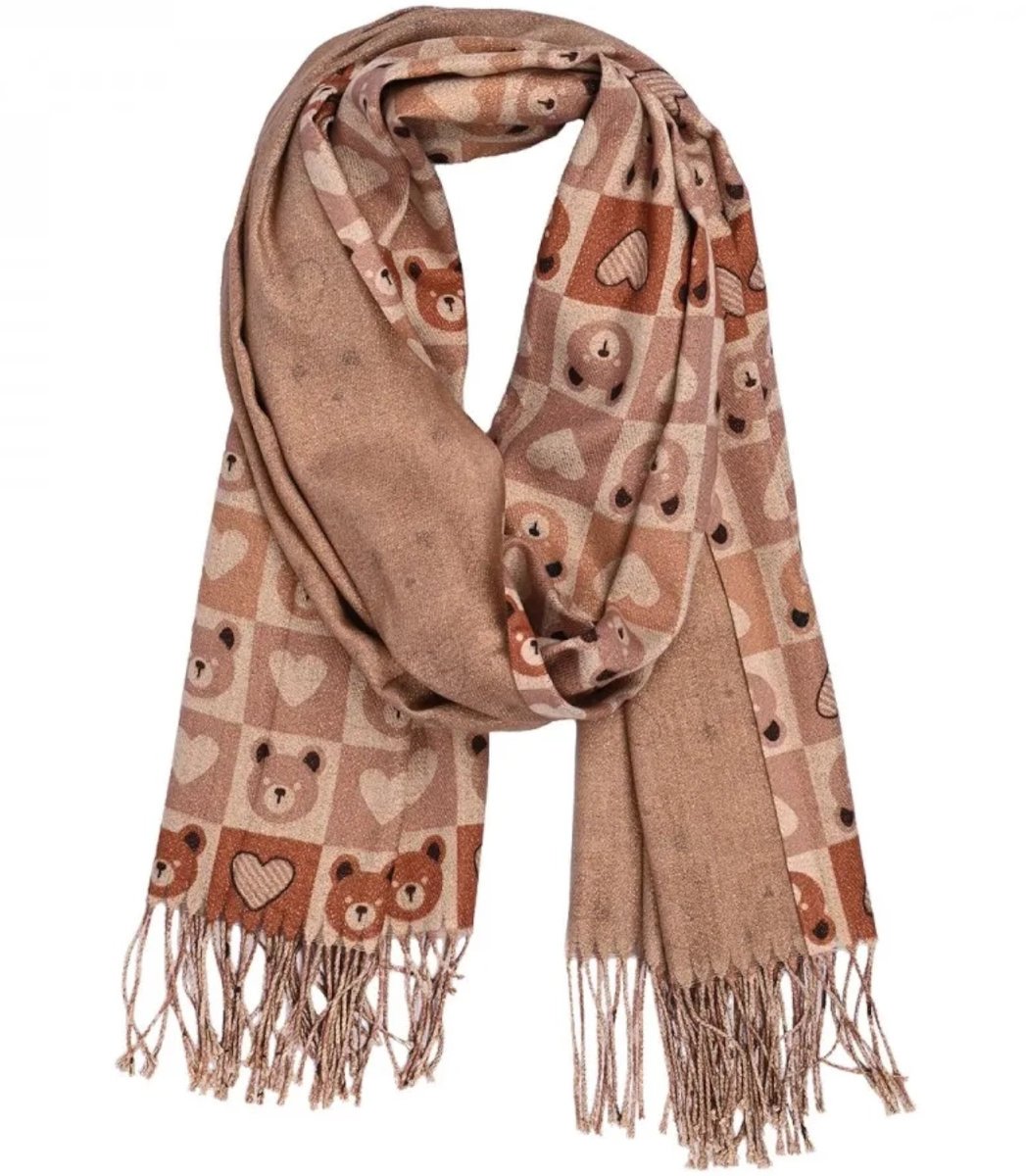 Ciepły stylowy szal szalik wzór w misie błyszcząca nitka miękki 180x70 cm